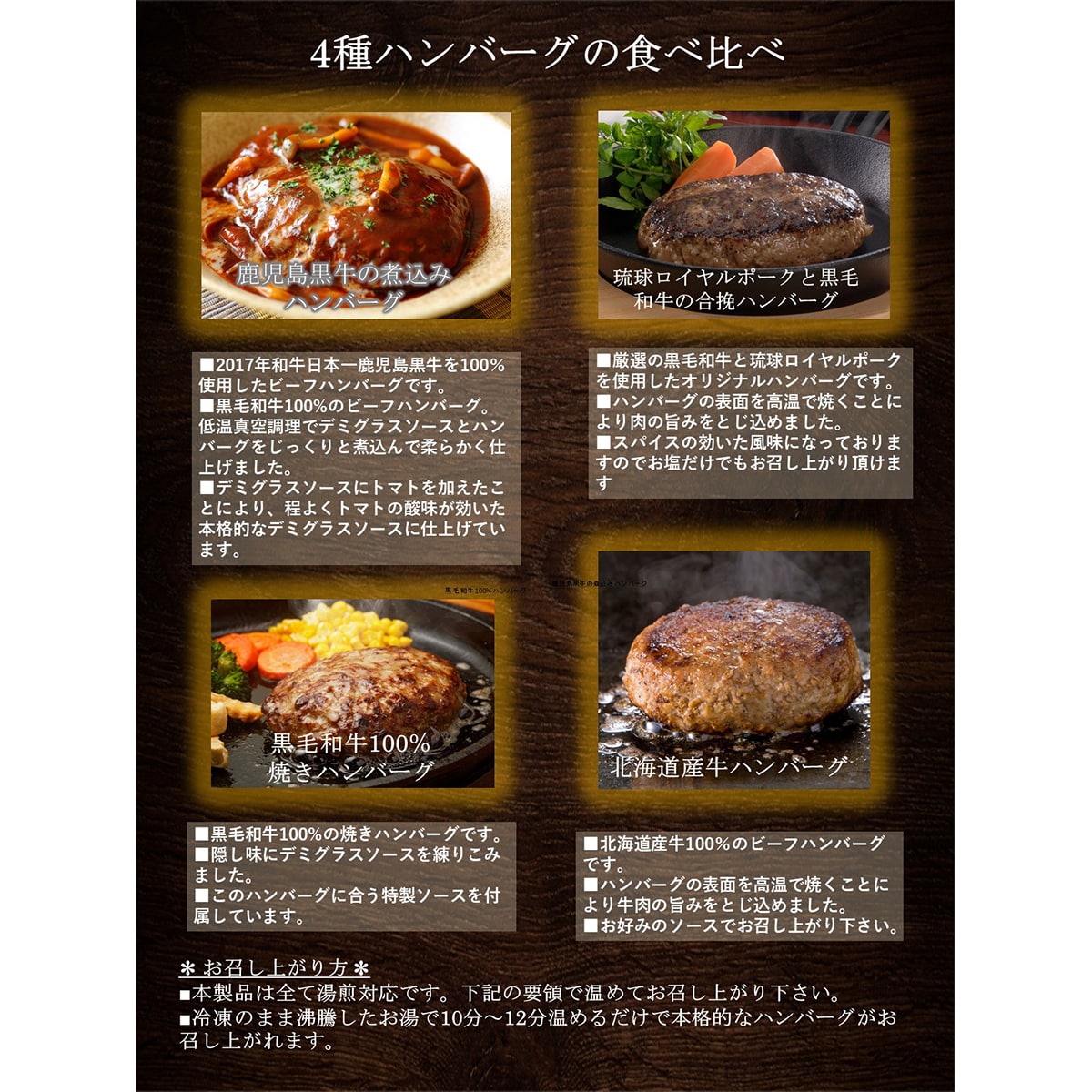 産直】ハンバーグ4種食べ比べセット | ＡＢＣミッケ｜【公式】ABC通販サイト