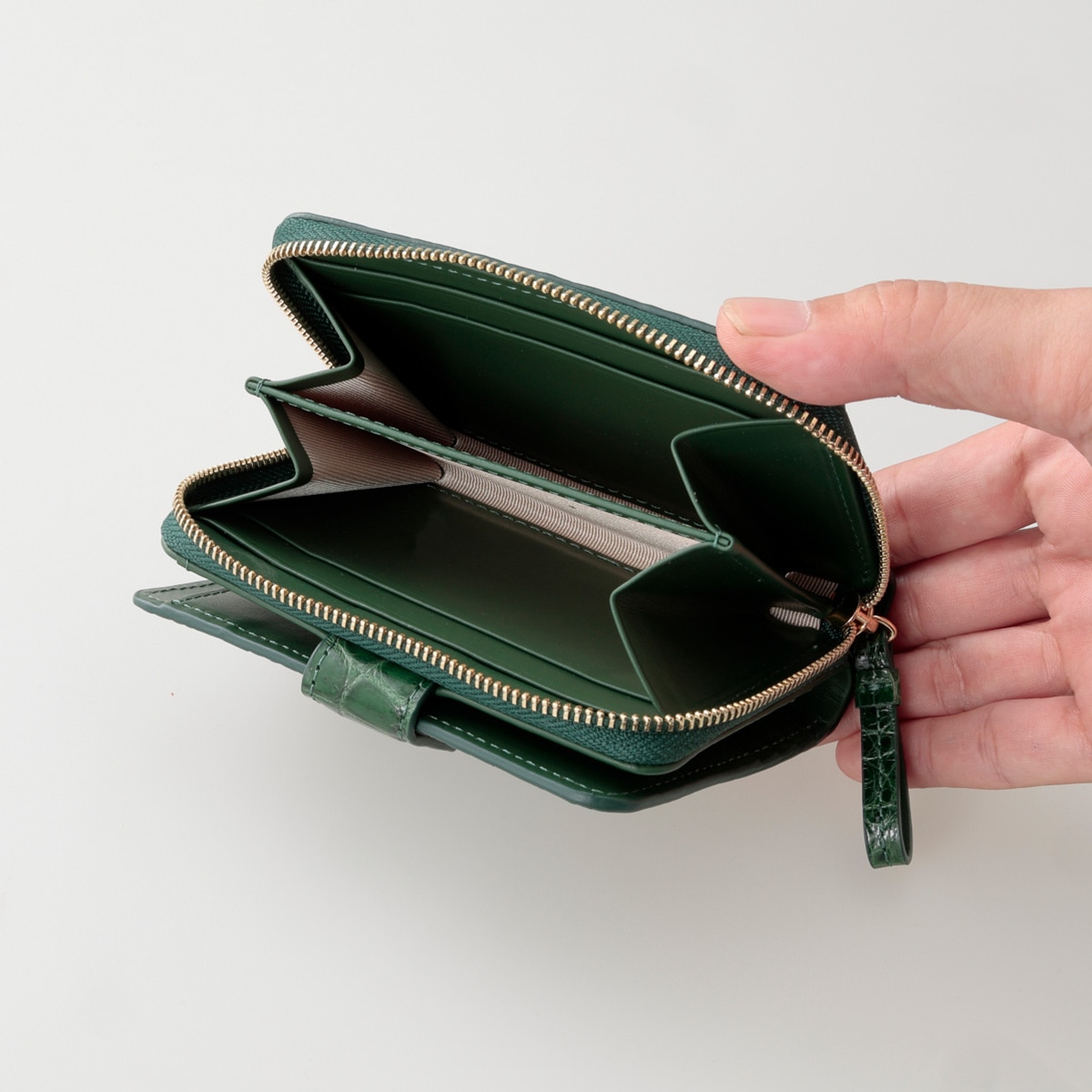ten⭐︎イタリアZUMA社クロコ コンパクト財布　グリーン 10/14～10/16】イタリアZUMA社シャイニングクロコ財布 | ABC