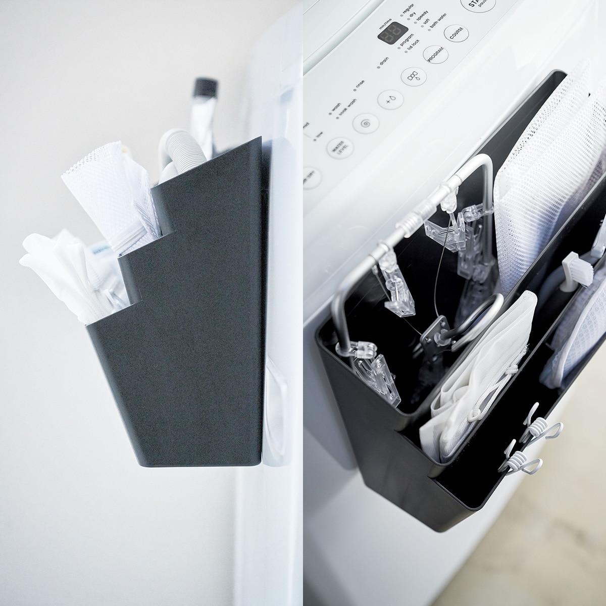 【タワー】洗濯機横マグネット収納ポケット 3段