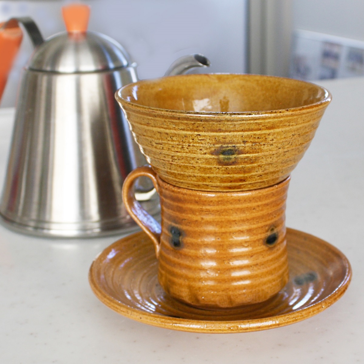 瀬戸焼 コーヒーカップ ドリッパー付き 黄瀬戸