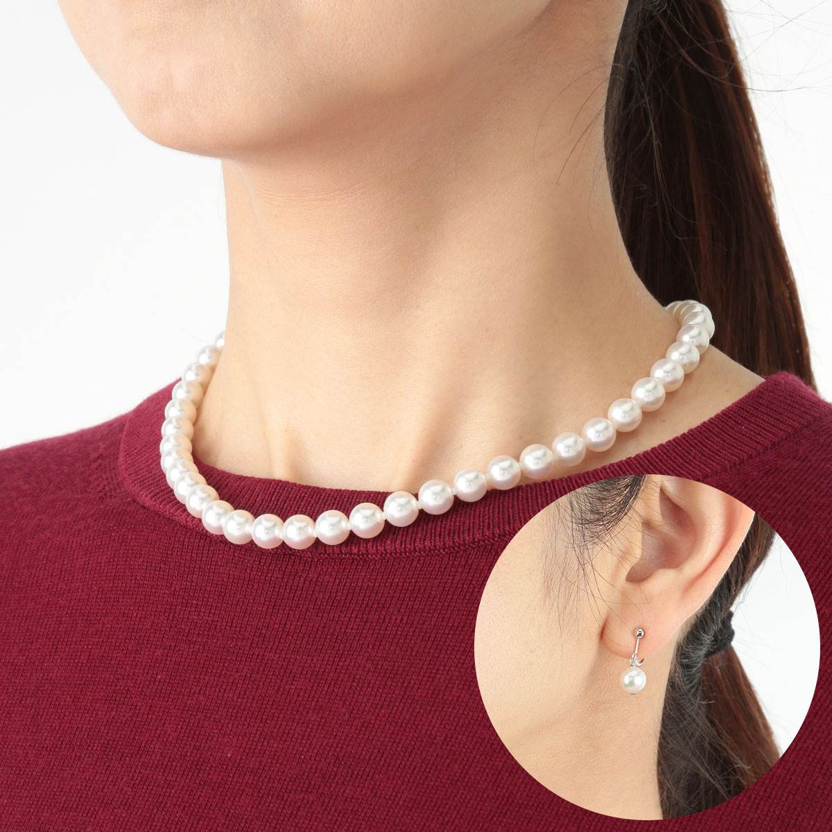 花珠真珠ネックレス イヤリング/ピアスセット(8-8.5mm珠) | ABC